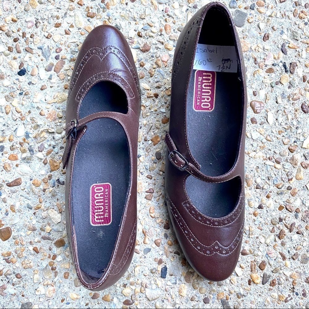 Munro Isabel Brown Leather Wingtip Mary Jane Size 7N